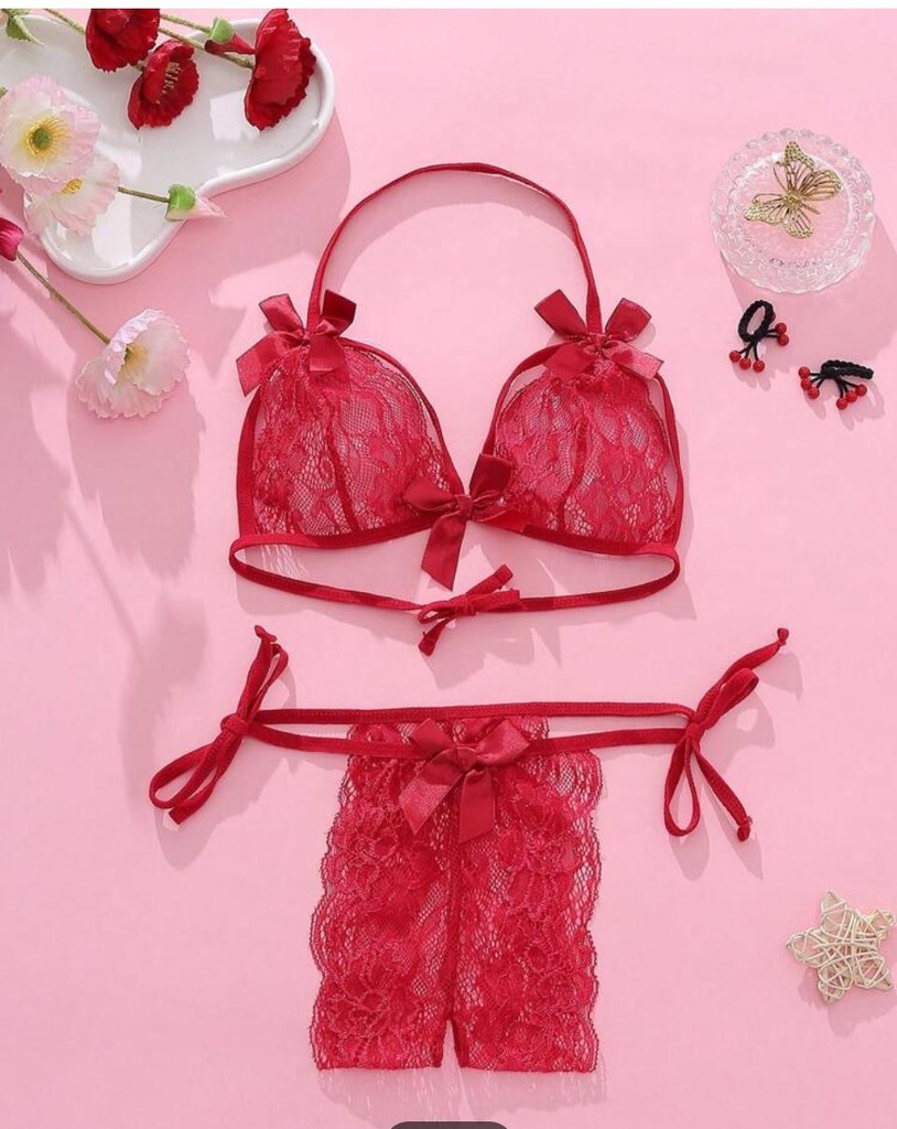 Conjunto de Lenceria sexy rojo.